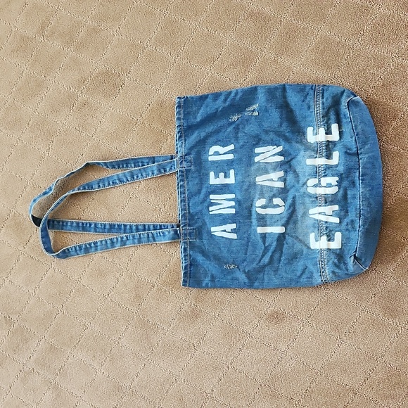 NWOT ❗️ American Eagle denim shoulder bag distressed big handbag - Picture 4 of 13